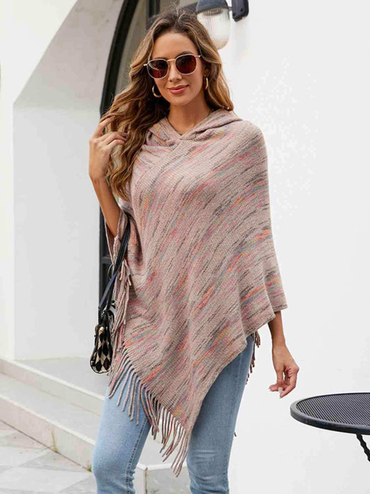 Fringe Hem Hooded Poncho - Trendsi - Flyclothing LLC