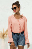 Frill Trim V-Neck Flounce Sleeve Shirt - Trendsi - Flyclothing LLC