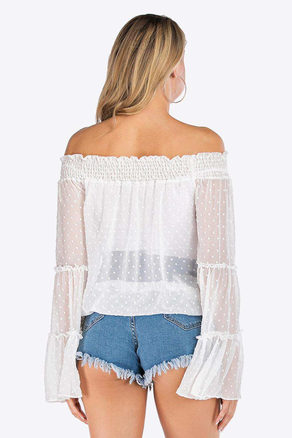 Swiss Dot Off-Shoulder Blouse - Trendsi - Flyclothing LLC