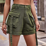 High Waist Denim Cargo Shorts - Trendsi - Flyclothing LLC