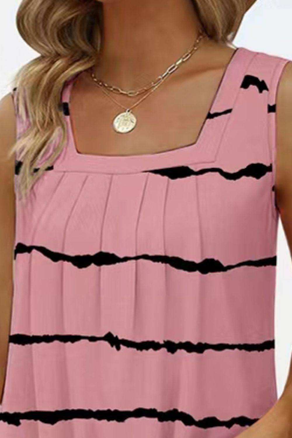 Printed Square Neck Curved Hem Tank - Trendsi - Flyclothing LLC