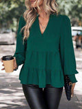Notched Neck Lantern Sleeve Blouse - Trendsi - Flyclothing LLC