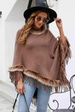Faux Fur Trim Fringed Poncho - Trendsi - Flyclothing LLC