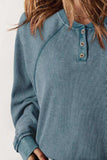 Waffle Knit Raglan Sleeve Henley Sweatshirt - Trendsi - Flyclothing LLC