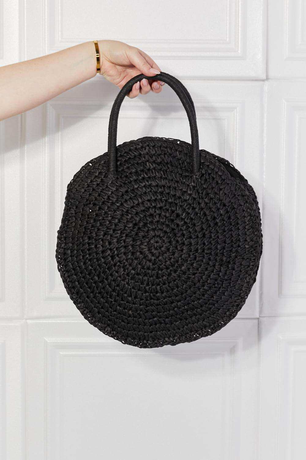 Justin Taylor Beach Date Straw Rattan Handbag in Black - Trendsi - Flyclothing LLC