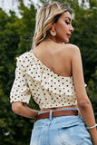 Polka Dot One-Shoulder Ruffled Crop Top - Trendsi - Flyclothing LLC