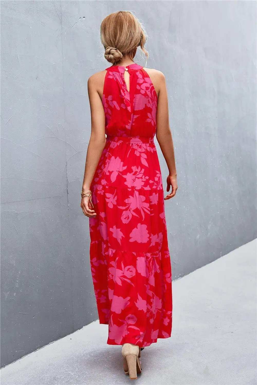 Printed Sleeveless Tie Waist Maxi Dress - Trendsi - Flyclothing LLC