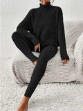 Ribbed Turtleneck Top and Pants Set - Trendsi - Flyclothing LLC