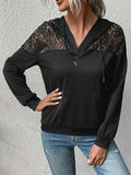 Lace Trim Dropped Shoulder Hoodie - Trendsi - Flyclothing LLC