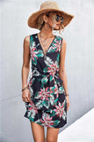 Printed Zip Detail Belted Sleeveless Dress - Trendsi - Flyclothing LLC
