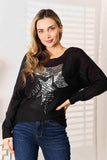 Double Take Sequin Graphic Dolman Sleeve Knit Top - Trendsi - Flyclothing LLC