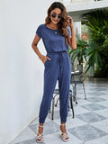 Drawstring Waist Short Sleeve Jogger Jumpsuit - Trendsi - Flyclothing LLC