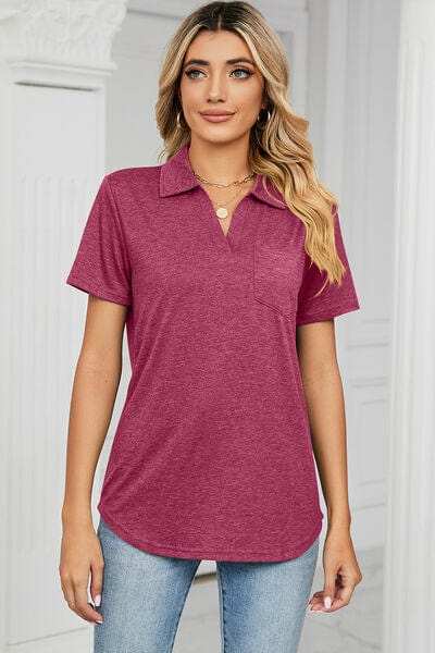 Johnny Collar Short Sleeve Blouse - Trendsi - Flyclothing LLC