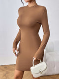 Long Sleeve Ribbed Mini Dress - Trendsi - Flyclothing LLC