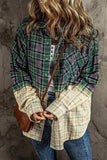 Contrast Plaid Button Up Long Sleeve Shacket - Trendsi - Flyclothing LLC