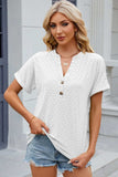 Eyelet Notched Short Sleeve T-Shirt - Trendsi - Flyclothing LLC