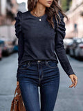 Decorative Button Puff Sleeve T-Shirt - Trendsi - Flyclothing LLC