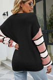 Color Block V-Neck Dropped Shoulder Sweater - Trendsi - Flyclothing LLC