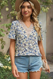 Floral V-Neck Short Sleeve T-Shirt - Trendsi - Flyclothing LLC