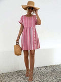 Striped Polka Dot Frill Short Sleeve Mini Dress - Trendsi - Flyclothing LLC