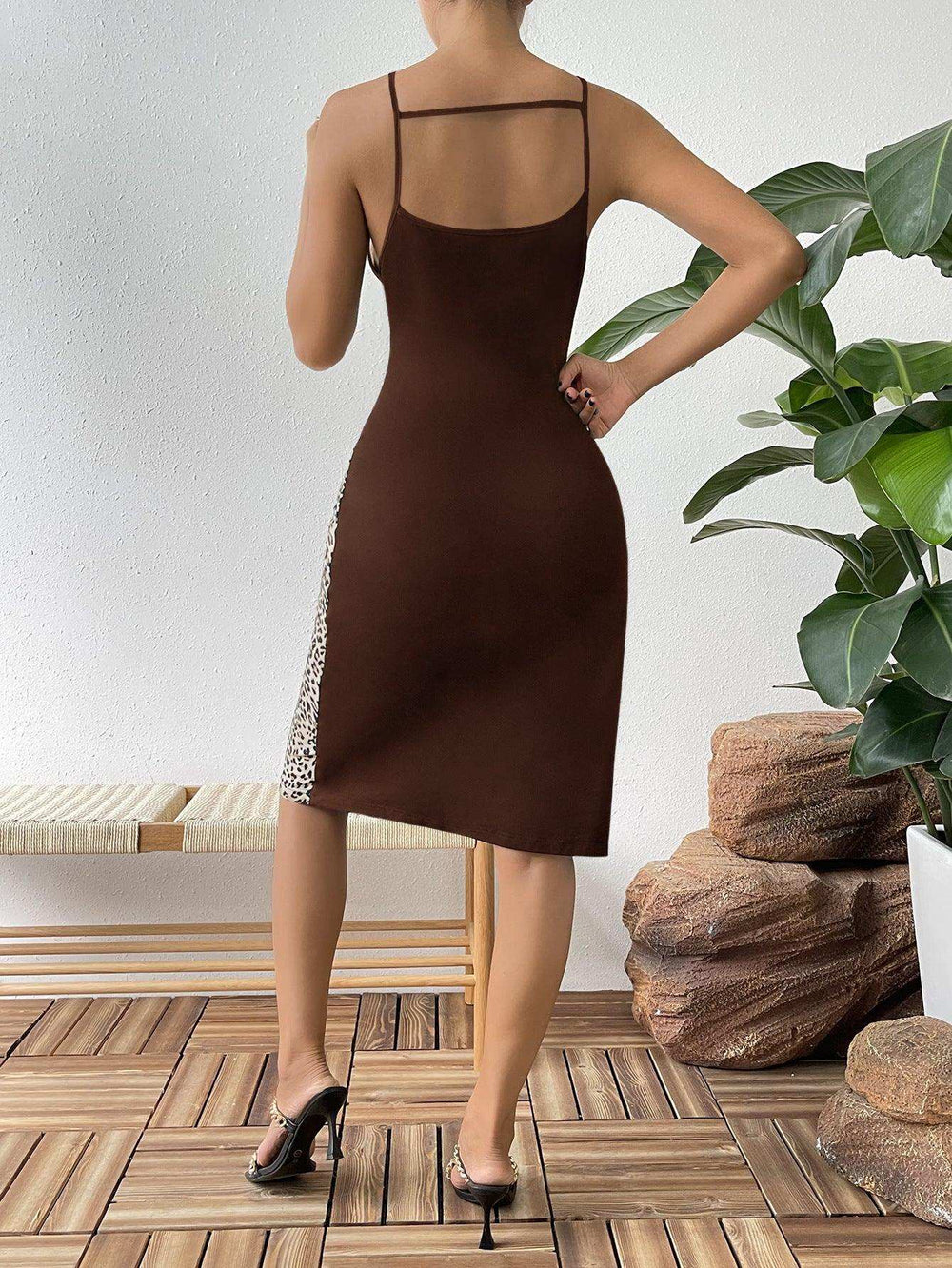 Leopard Color Block Cutout Sleeveless Knee-Length Dress - Trendsi - Flyclothing LLC