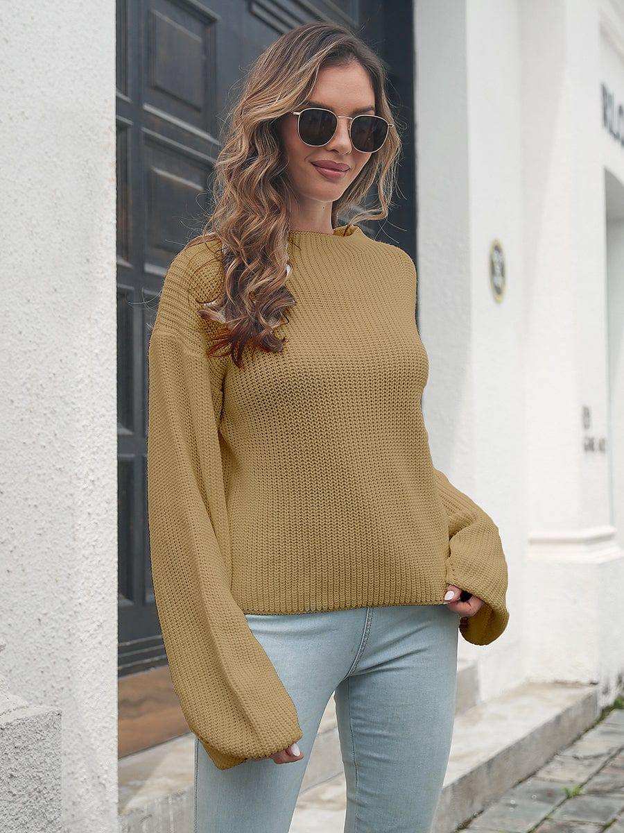 Round Neck Dropped Shoulder Sweater - Trendsi - Flyclothing LLC