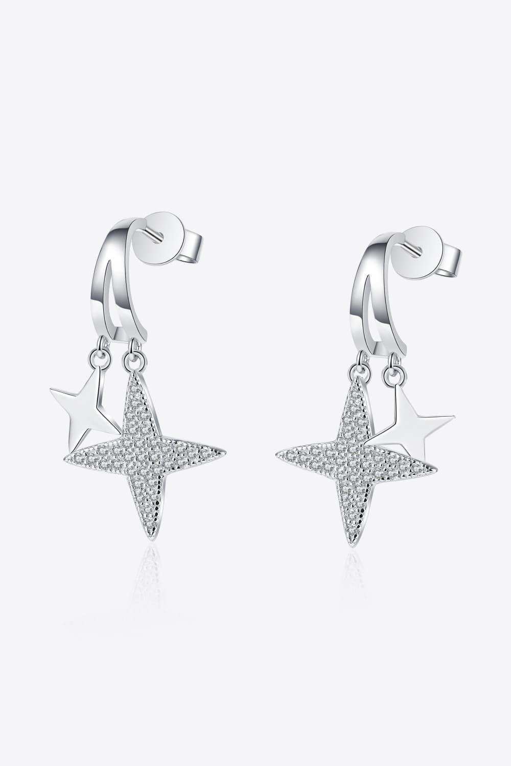 Moissanite Star Rhodium-Plated Drop Earrings - Trendsi - Flyclothing LLC