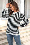 Striped Round Neck Dropped Shoulder Sweater - Trendsi - Flyclothing LLC