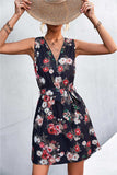 Printed Zip Detail Belted Sleeveless Dress - Trendsi - Flyclothing LLC