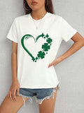 Heart Lucky Clover Round Neck Short Sleeve T-Shirt - Trendsi - Flyclothing LLC