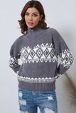 Zip-Up Geometrical Pattern Pullover Sweater - Trendsi - Flyclothing LLC