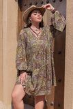 Plus Size Printed V-Neck Long Sleeve Midi Dress - Trendsi - Flyclothing LLC