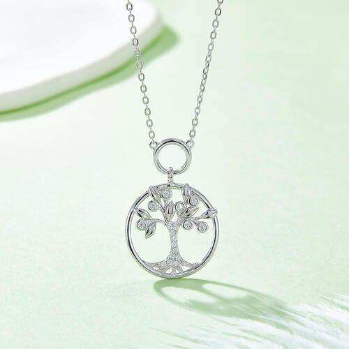 Moissanite 925 Sterling Silver Tree Of Life Pendant Necklace - Trendsi - Flyclothing LLC