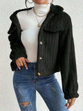 Fuzzy Button Up Collared Neck Jacket - Trendsi - Flyclothing LLC