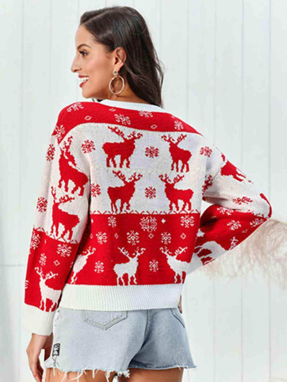 Reindeer Round Neck Sweater - Trendsi - Flyclothing LLC