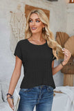 Eyelet Round Neck Rolled Short Sleeve T-Shirt - Trendsi - Flyclothing LLC
