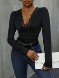 Lace Detail Plunge Long Sleeve Bodysuit - Trendsi - Flyclothing LLC