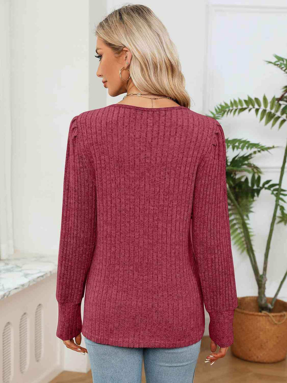 Lace Detail V-Neck Ribbed Blouse - Trendsi - Flyclothing LLC