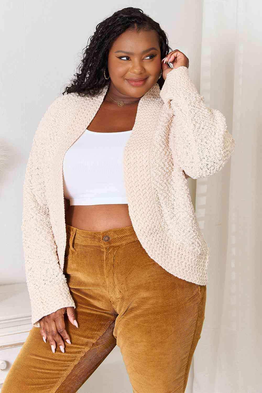 Double Take Open Front Long Sleeve Cardigan - Trendsi - Flyclothing LLC