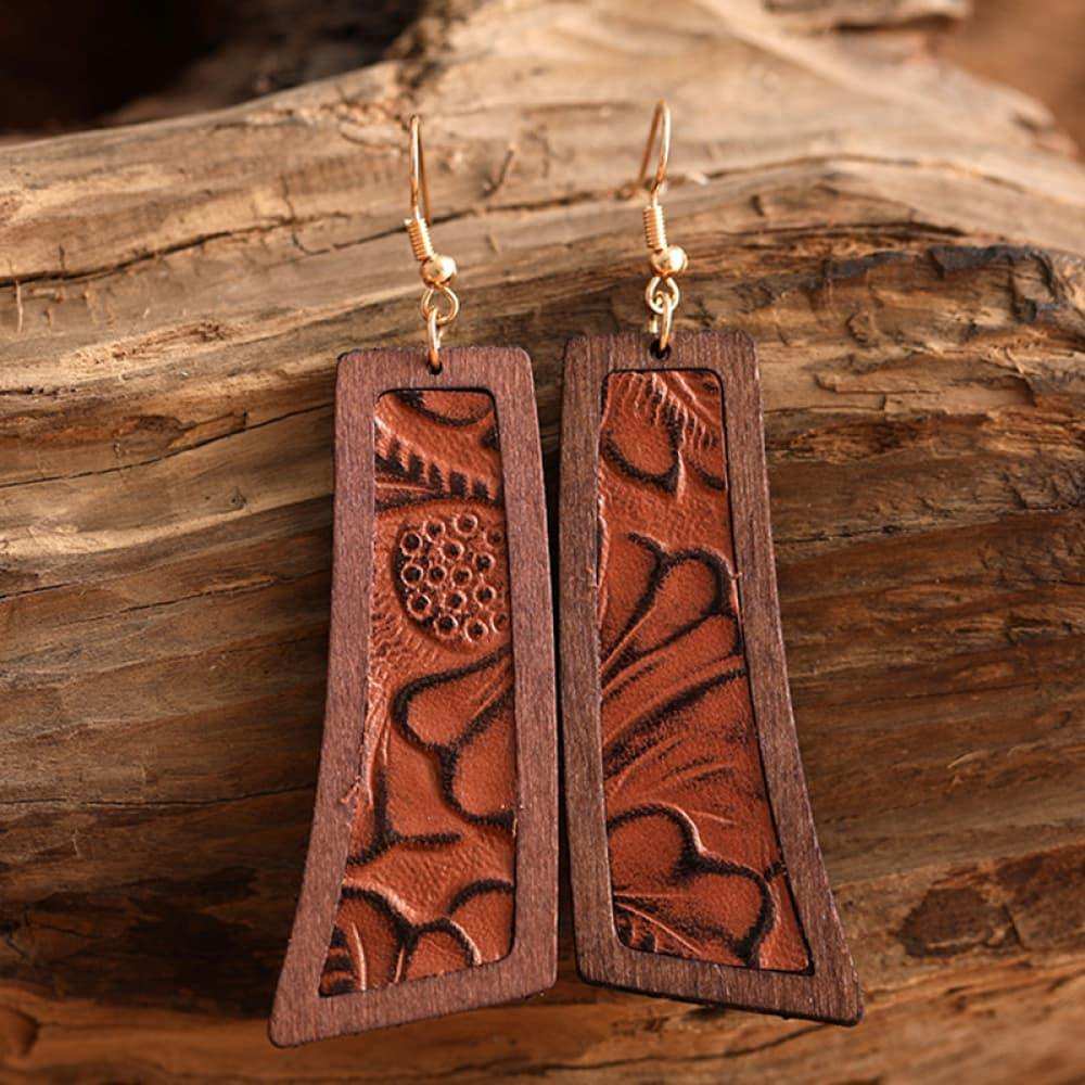 Geometrical Shape Wooden Dangle Earrings - Trendsi - Flyclothing LLC