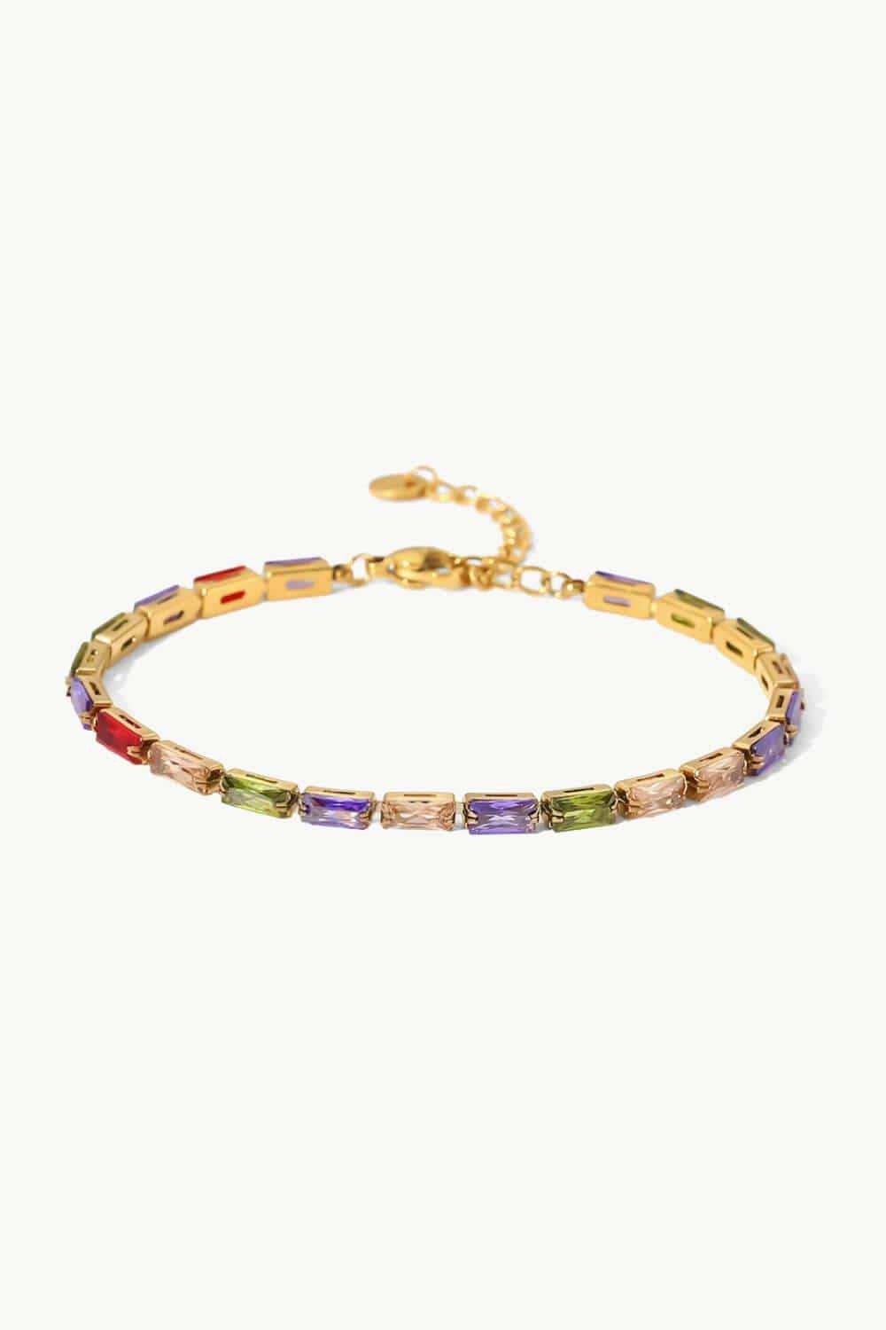 18K Gold Plated Multicolored Cubic Zirconia Bracelet - Trendsi - Flyclothing LLC