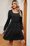 Frill Square Neck Long Sleeve Dress - Trendsi - Flyclothing LLC