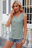 Eyelet Round Neck Wide Strap Tank - Trendsi - Flyclothing LLC