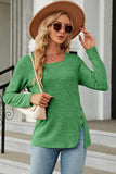 Slit Decorative Button Square Neck T-Shirt - Trendsi - Flyclothing LLC