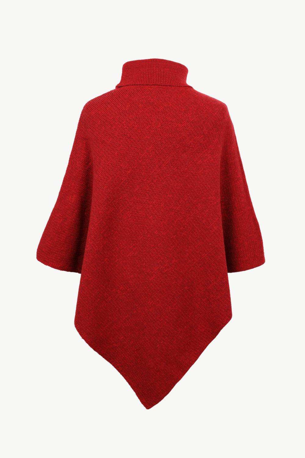Turtleneck Buttoned Poncho - Trendsi - Flyclothing LLC
