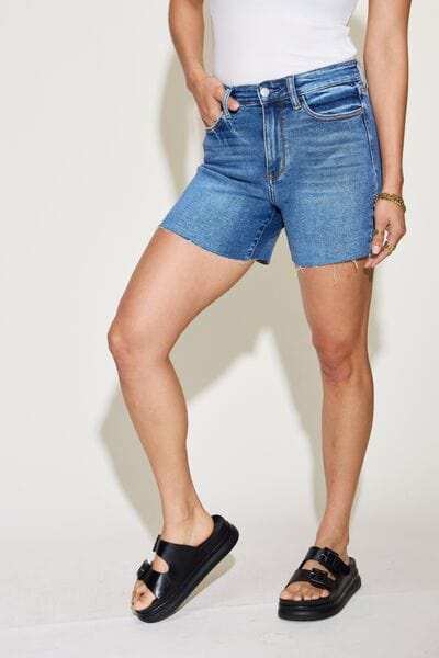 Judy Blue Full Size High Waist Slim Denim Shorts - Trendsi - Flyclothing LLC