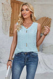 Eyelet Decorative Button V-Neck Tank - Trendsi - Flyclothing LLC