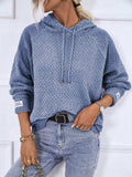 Texture Drawstring Long Sleeve Hooded Sweater - Trendsi - Flyclothing LLC