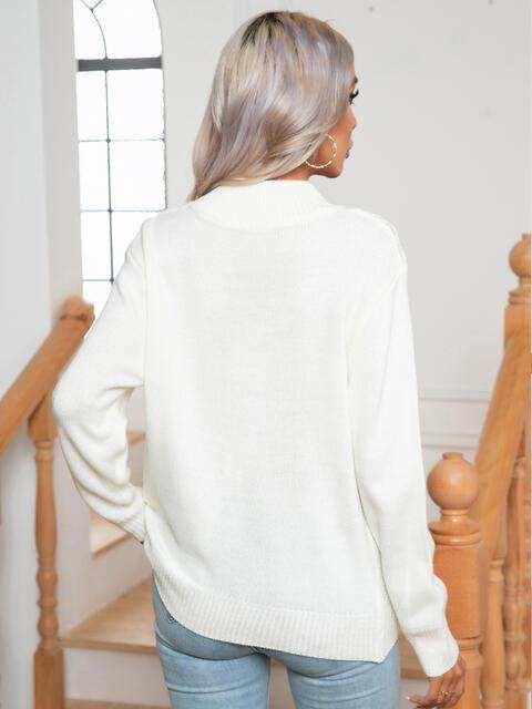 Openwork Geometric Mock Neck Sweater - Trendsi - Flyclothing LLC