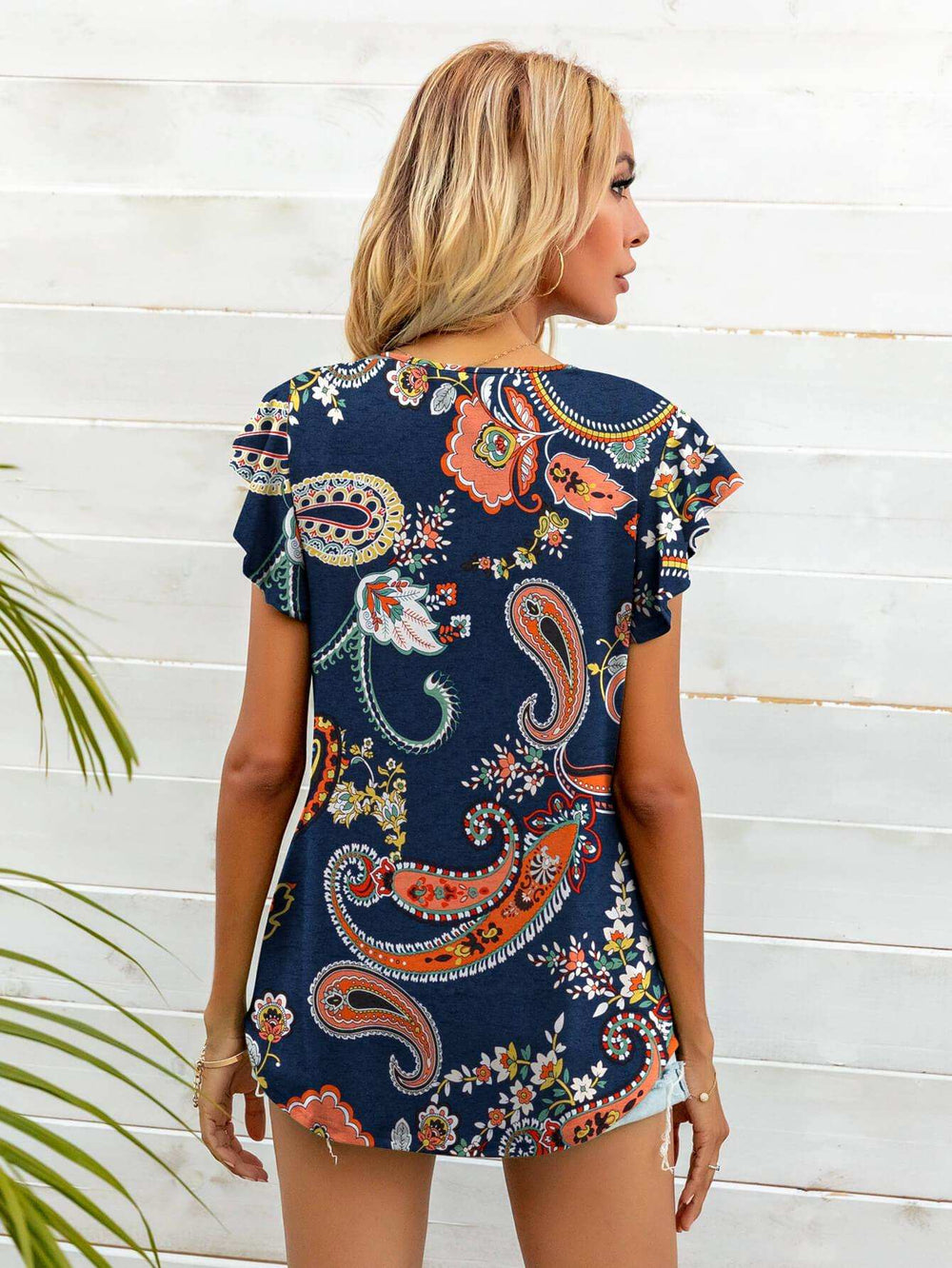 Round Neck Butterfly Sleeve Top - Trendsi - Flyclothing LLC